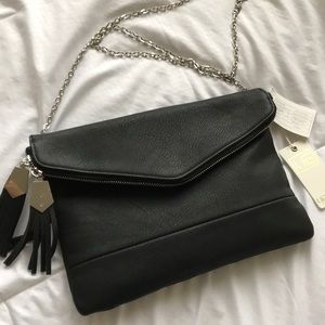Black vegan leather crossbody w/ chain